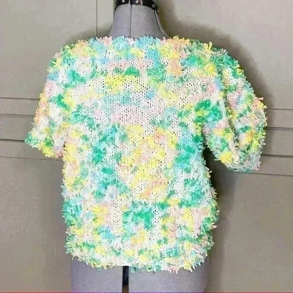 VTG 80s 90s Homemade Design Confetti Short Sleeve Sweater S Multicolor Barbie - Picture 4 of 7